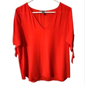 Elegant Red-Orange V-Neck Blouse